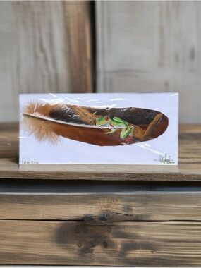 Hand-Painted Green Tree Frog on a Brown Feather